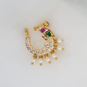 Traditional peacock diamond nose ring pin Indian Nose Ring, Nath, South Jewelry, Nose Jewelry, Kundan Nath, Nose Ring Gold