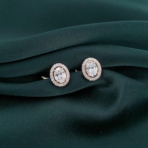 Oval Halo Diamond Studs Earrings Wedding Earrings Certified Diamond Earrings Screw back Earrings Gift For wifey