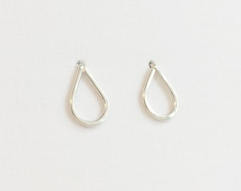 Mini teardrop threader earrings - Small sterling silver teardrop studs, Hand forged earrings, Hammered earrings, Sterling silver earrings