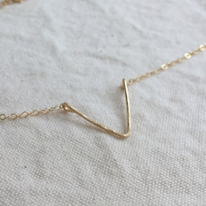 Victory necklace - Gold V necklace, V necklace, Hammered necklace, Minimalist gold necklace, Gold chevron necklace, 14k Gold Filled