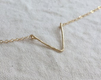 Victory necklace - Gold V necklace, V necklace, Hammered necklace, Minimalist gold necklace, Gold chevron necklace, 14k Gold Filled