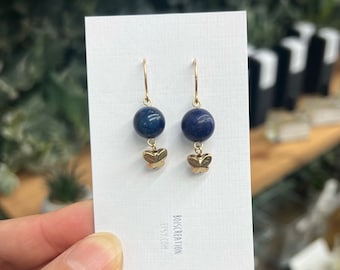 Lapis Lazuli with Gold Butterfly earrings - Drop earrings, Dangle earrings, Lapis lazuli earrings, Blue wedding earrings, 14k Gold Filled
