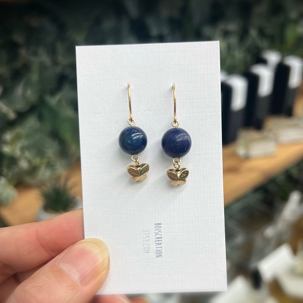 Lapis Lazuli with Gold Butterfly earrings - Drop earrings, Dangle earrings, Lapis lazuli earrings, Blue wedding earrings, 14k Gold Filled