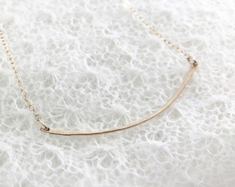 Hammered 14k Gold Filled bar necklace - Minimalist gold necklace, Simple Gold Filled necklace, Long bar pendant, Dainty gold necklace