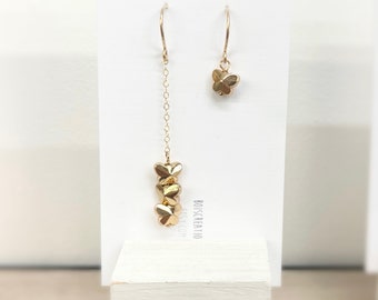 Butterfly earrings - Asymmetrical earrings, Gold butterfly earrings, Butterfly charm earrings, Butterfly dangle earrings, Long drop earrings