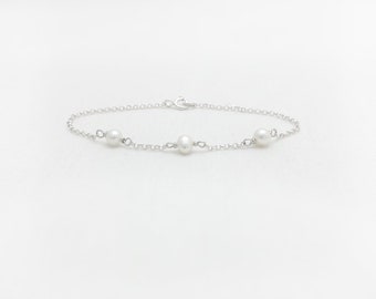 Three Soul Mates - Three pearl silver bracelet, Pearl bracelet, Silver pearl bracelet, Sterling silver