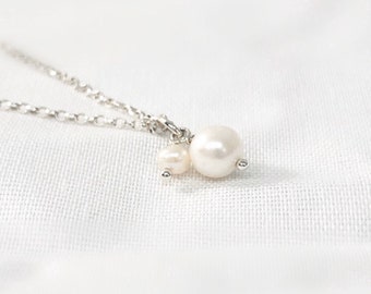 Companionship - Two pearl necklace, White pearl necklace, Love necklace, Sterling Silver
