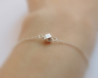 A nugget (bracelet) - Tiny sterling silver nugget on dainty sterling silver chain