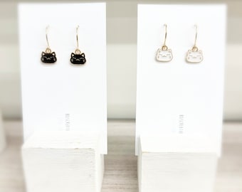 Meow cat earrings - Small dangle earrings, Drop earrings, Petite earrings, Animal earrings, 14k Gold Filled ear wires