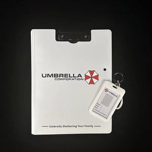 White Umbrella folder with badge holder and strap, themed document clipboard and work ID holder for fans.