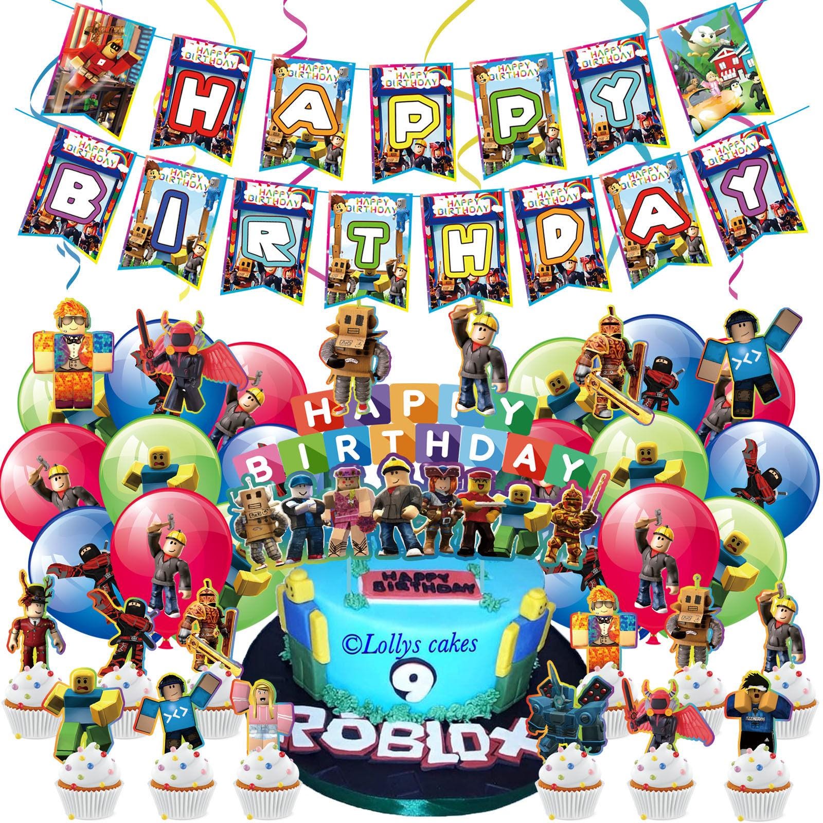 Roblox Birthday Party Decoration Set – Gamer Theme, Banner, Cake Topper