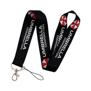 Black Umbrella Corporation lanyard with lobster clasp, keychain and badge strap for ID cards and keys.