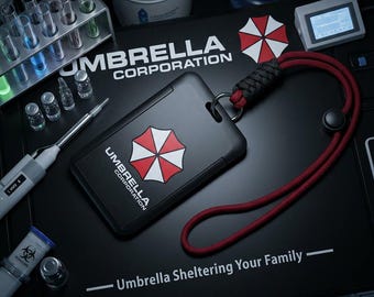 Set porta badge Umbrella Corporation – Cordino in stile Resident Evil, porta carte scorrevole + porta badge interno, pass di lavoro e accessorio per cosplay