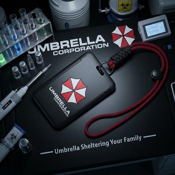 Umbrella Corporation ID Badge Holder Set – Resident Evil Style Lanyard, Sliding Card Case + Inner ID Card, Work Pass & Cosplay Prop