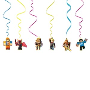 Roblox character hanging swirl decorations with colorful ribbons for ceiling decor