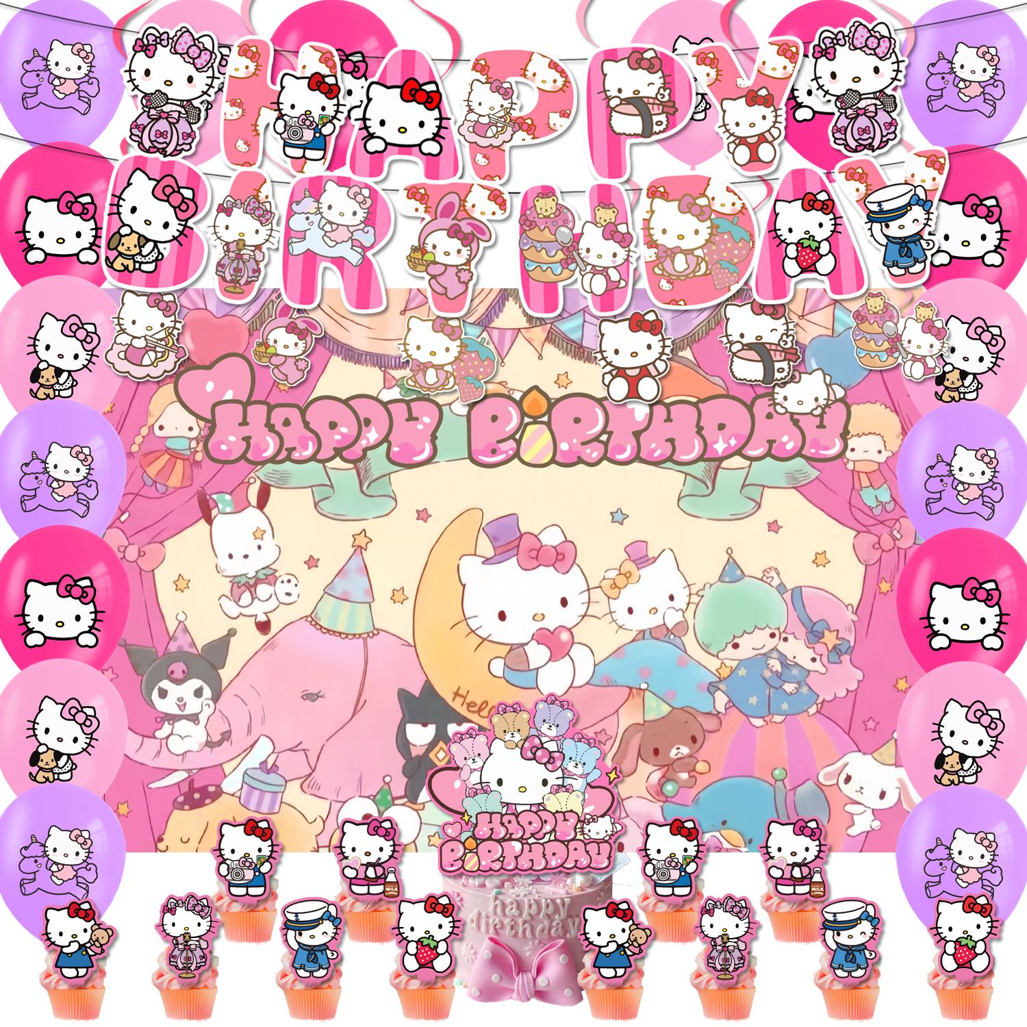 Une carte d'anniversaire Hello Kitty avec un ruban rose et une