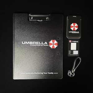 Black Umbrella folder bundle with badge holder and inner card, Resident Evil inspired office cosplay accessory