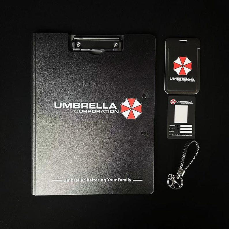 Black Umbrella folder bundle with badge holder and inner card, Resident Evil inspired office cosplay accessory