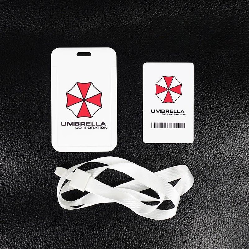 White Umbrella badge holder with inner ID card and white neck lanyard, door access badge case for Etsy.