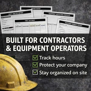 Heavy Equipment Operator Log Sheets | Printable Jobsite Logs, Checklists, Maintenance Trackers | PDF Download | Editable Version Included