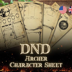 Charakterbogen Bogenschütze (DnD 5e) – Druckbarer Charakterbogen als PDF, Mittelalterlicher Waldläufer-Charakterbogen für Dungeons & Dragons 5e