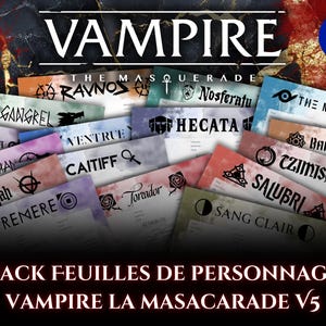 VTM Character Sheet Pack PDF – Vampire: The Masquerade V5 Character Sheets, 80 Sheets, 16 Clans, Gothic RPG