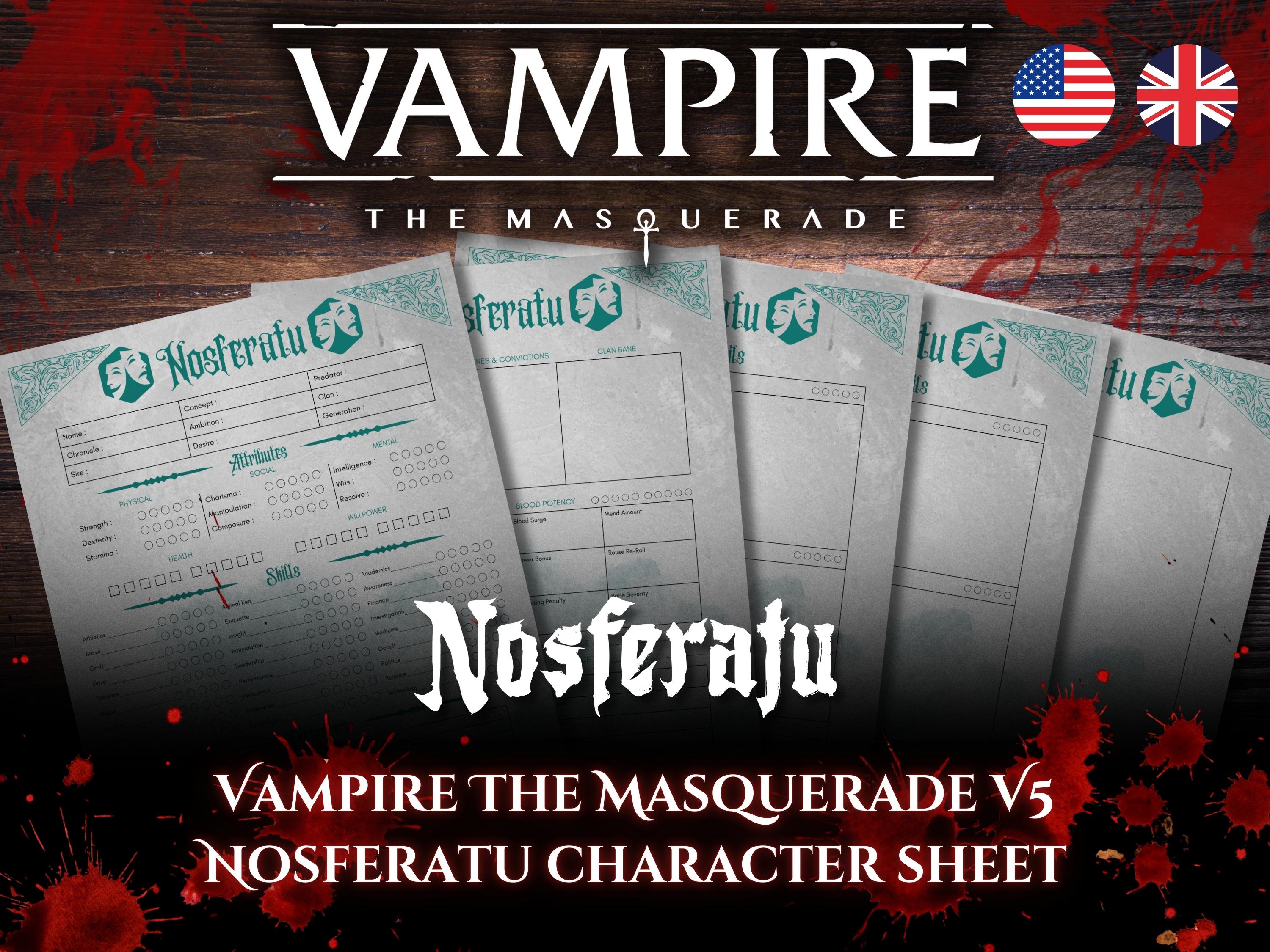 VTM Character Sheet Nosferatu – Vampire the Masquerade V5 Clan Sheet, 5 ...