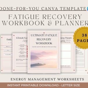 Fatigue Recovery Workbook & Planner PLR | Done-For-You Canva Template, Energy Management Worksheets, Burnout Recovery Printable