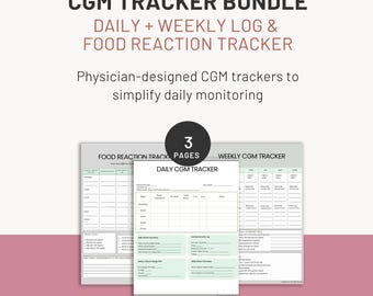 Paquete de seguimiento de CGM: registro diario y semanal, y seguimiento de reacciones alimentarias