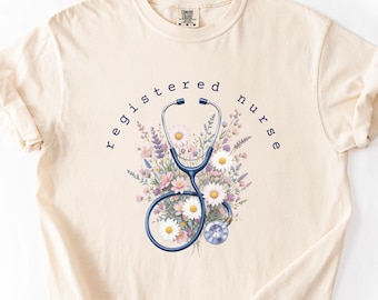 Comfort Colors® Floral Nurse Shirt, Registered Nurse T-Shirt, RN Shirt, Nursing School Shirt, Nurse Graduation Gift, New Nurse Appreciation