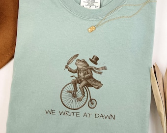 English Teacher Shirt, We Write at Dawn Comfort Colors Writing Inspiration Tee