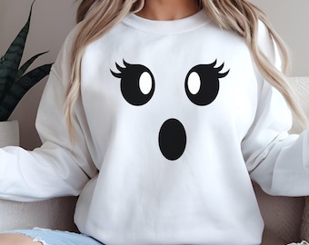 Cute Ghost Sweatshirt, Halloween Crewneck, Spooky Season Sweater, Funny Ghost Face Shirt, Cozy Fall Unisex Pullover, Trendy October Outfit