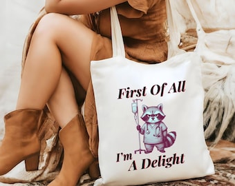 Sarcastic Raccoon Nurse Tote Bag: Funny Medical Humor Canvas Book Bag