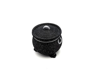 Mini Witch Cauldron with Lid, Gothic Decor, Wiccan Altar Bowl, Crystal Holder Trinket Box