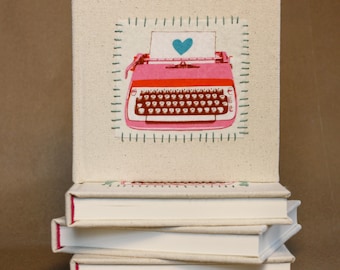 Handmade Patchwork Typewriter Journal, Canvas Notebook, Travel Diary, Memory Book, Scrapbook, Photo Album