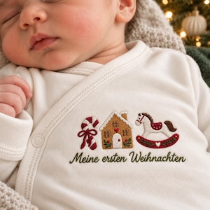 Baby's First Christmas Body, Embroidered Gingerbread, Candy Cane, Rocking Horse (Organic Cotton) image 2