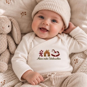 Baby's First Christmas Body, Embroidered Gingerbread, Candy Cane, Rocking Horse (Organic Cotton) image 4