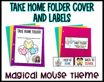 Take Home Folder Cover & Labels Magical Mouse Balloon Themed