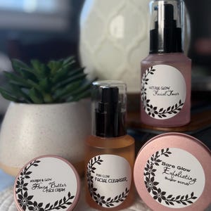 4Step Natural Skincare Routine | Cleanser, Toner, Exfoliate & Moisturizer Set | Complete Facial Glow Kit image 1