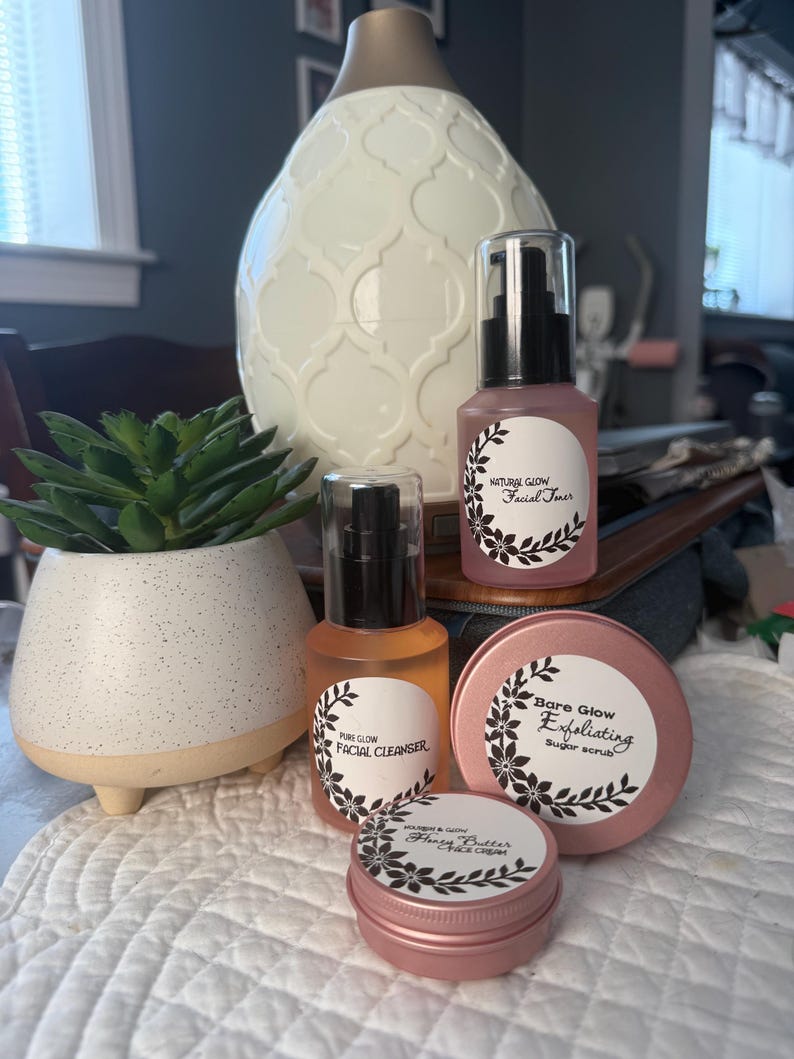 4Step Natural Skincare Routine | Cleanser, Toner, Exfoliate & Moisturizer Set | Complete Facial Glow Kit image 3