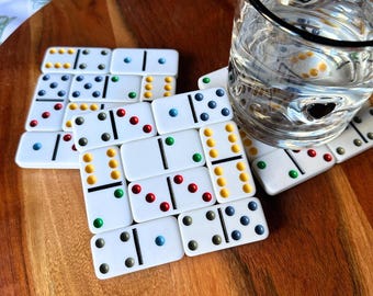 Set of 3 Colorful Double 6 Domino Coasters • Upcycled Cork Coaster