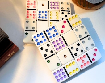 Set of 2 Colorful Double 9 Domino Coasters • Upcycled Cork Coaster