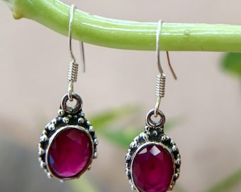 Boucles d'oreilles pendantes en argent sterling avec rubis : bijoux bohèmes en pierres précieuses rouges