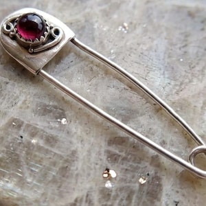 Sterling Silver Thistle Kilt Pin, Natural Ruby, Scotland Flower Handmade Jewelry