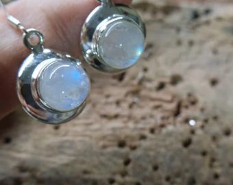Handmade Sterling Silver Moonstone Dangle Earrings: Boho Gemstone