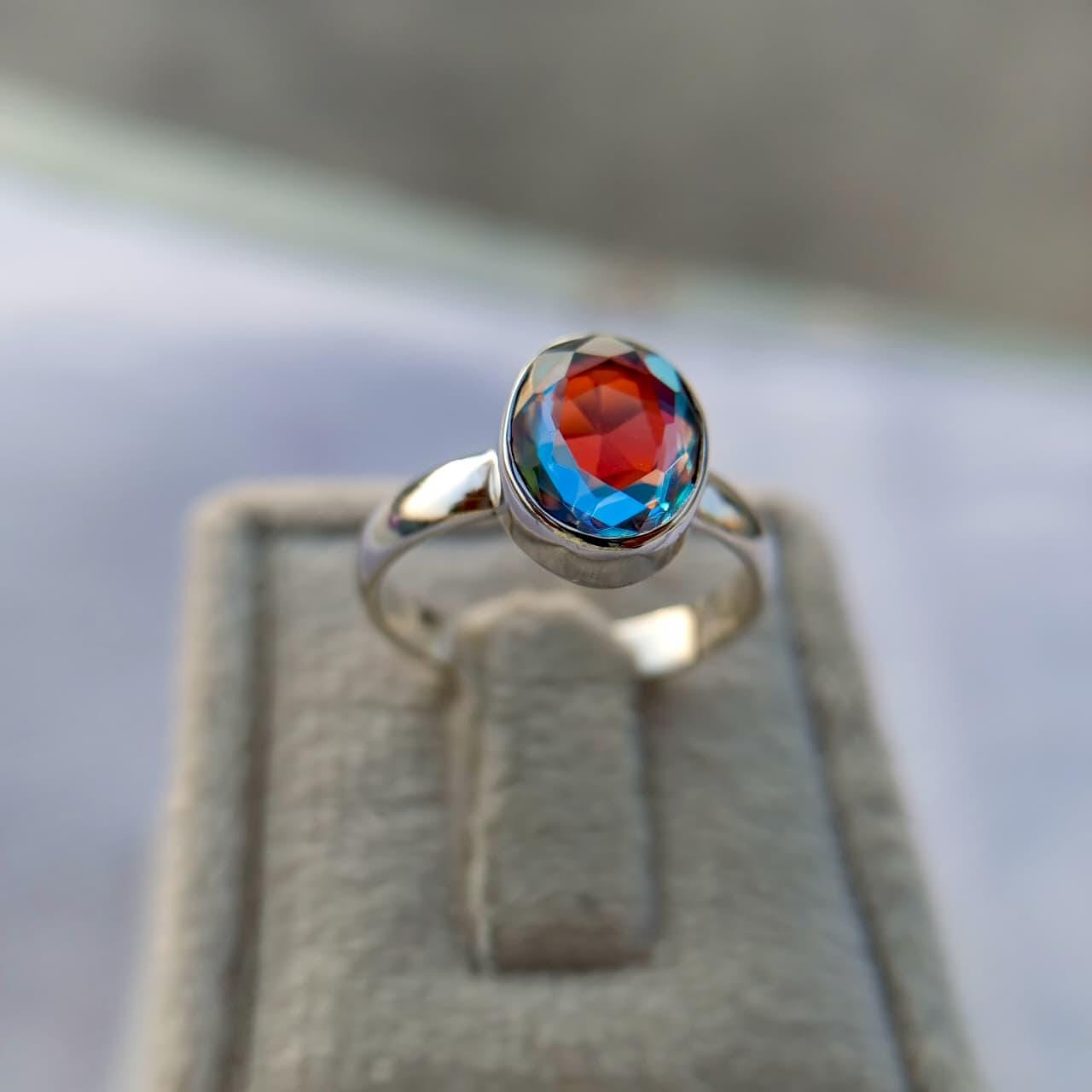 Mystic Topaz Sterling Silver Owl Ring &ndash; Handmade Rainbow Gemstone