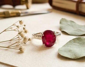 Handcrafted Oval Ruby Sterling Silver Ring, July Birthstone Elegance