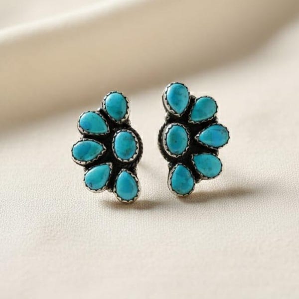 Brincos de Prata de Lei com Detalhes Florais em Turquesa – Brincos Artesanais Estilo Western