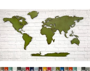 World Map - Metal Wall Art - 48" tall x 80" wide - 7 Continents - Choose your Patina Color, Choose a Size and With or Without Antarctica