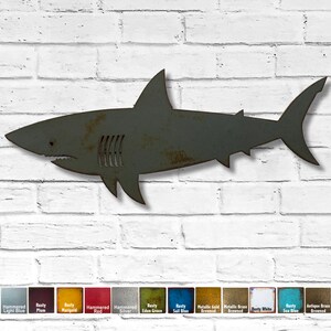 Shark - Metal Wall Art Home Decor - Handmade - Choose your Size 36" or 47" long - Choose your Patina Color